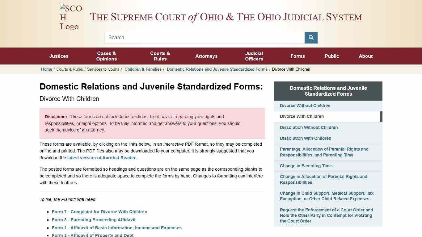 Domestic Relations and Juvenile Standardized Forms: Divorce With Children » Supreme Court of Ohio